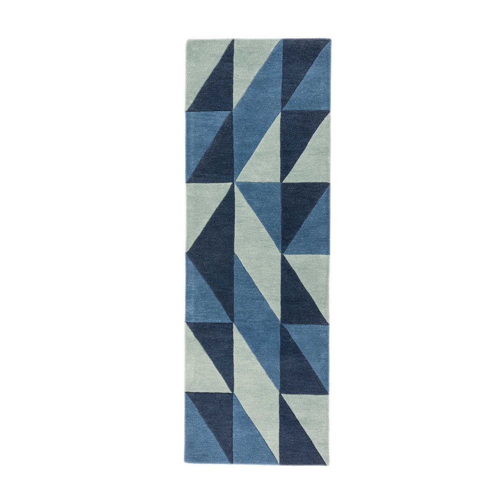 Reef Flag Geometric Wool Runner Rugs RF04 in Blue